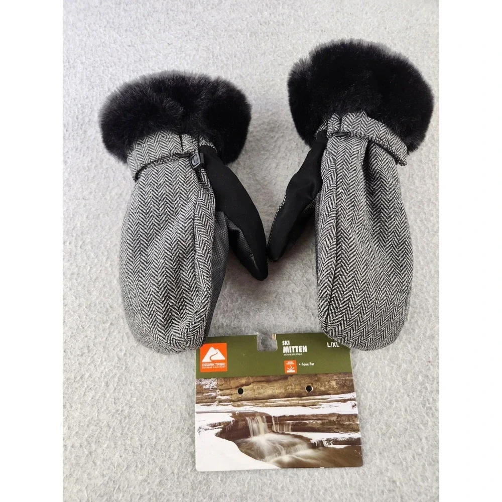 Ozark Trail Ski Mittens Faux Fur Glove Women's L/XL Grippy Thinsulate Insulation